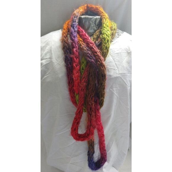 Handmade Multicolor PolyBlend Crotchet Knit Infinity Scarf - Picture 1 of 2